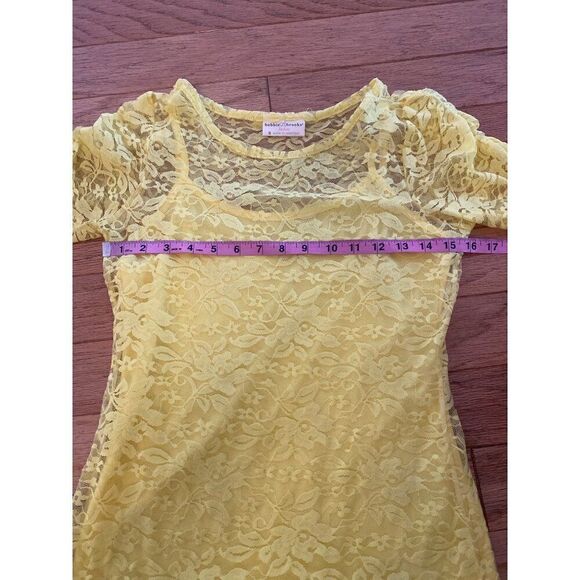 Bobbie Brooks women's yellow lace short sleeve with under tank top size small - Picture 6 of 10